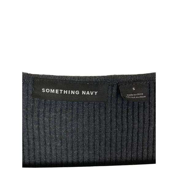 Something Navy Gray Black Sweater Pullover Ribbed V-Neck Slits Stretchy Small - Picture 6 of 8